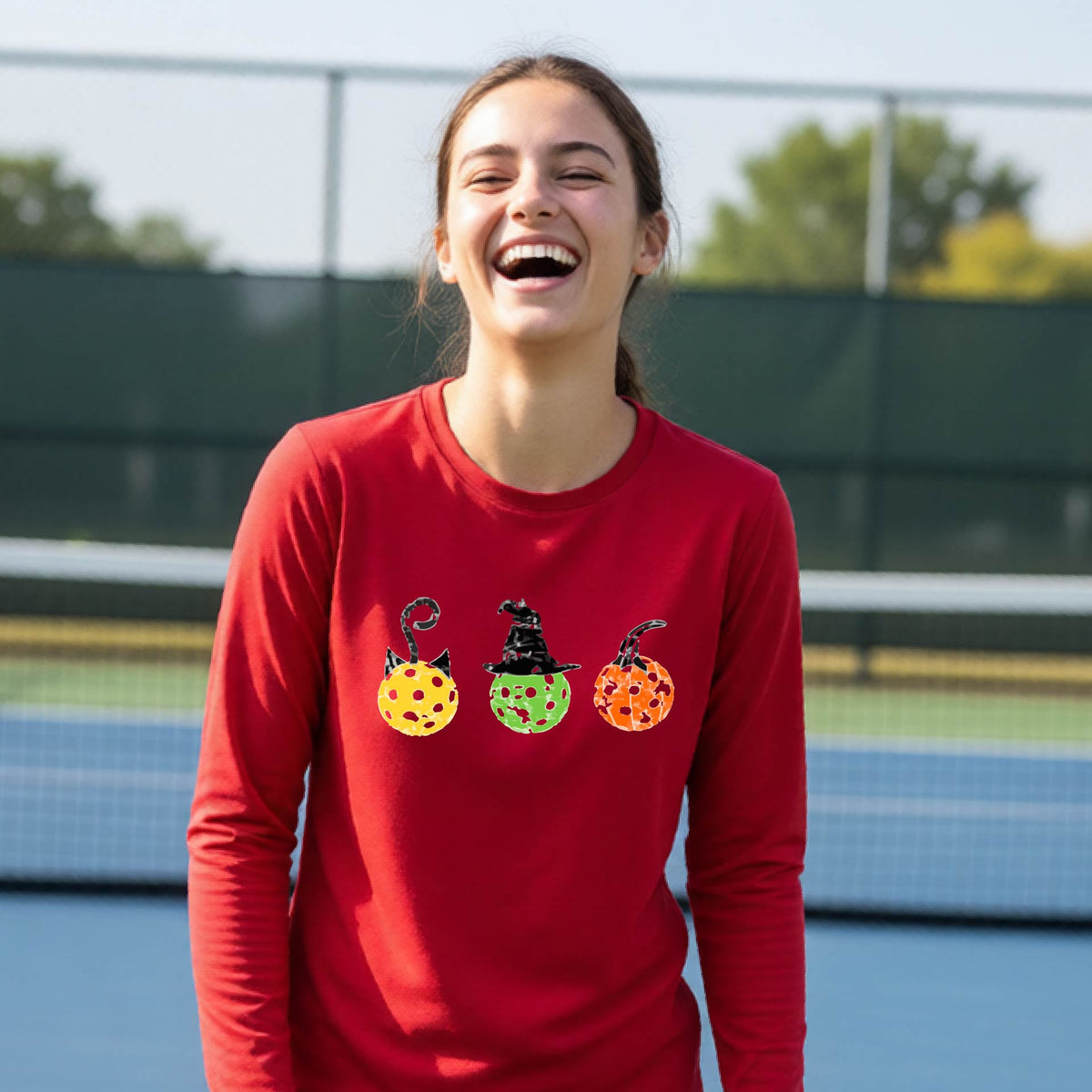 Youth Halloween Pickleball Apparel Kids Pickleball Shirt Halloween Sports Shirt Long Sleeve