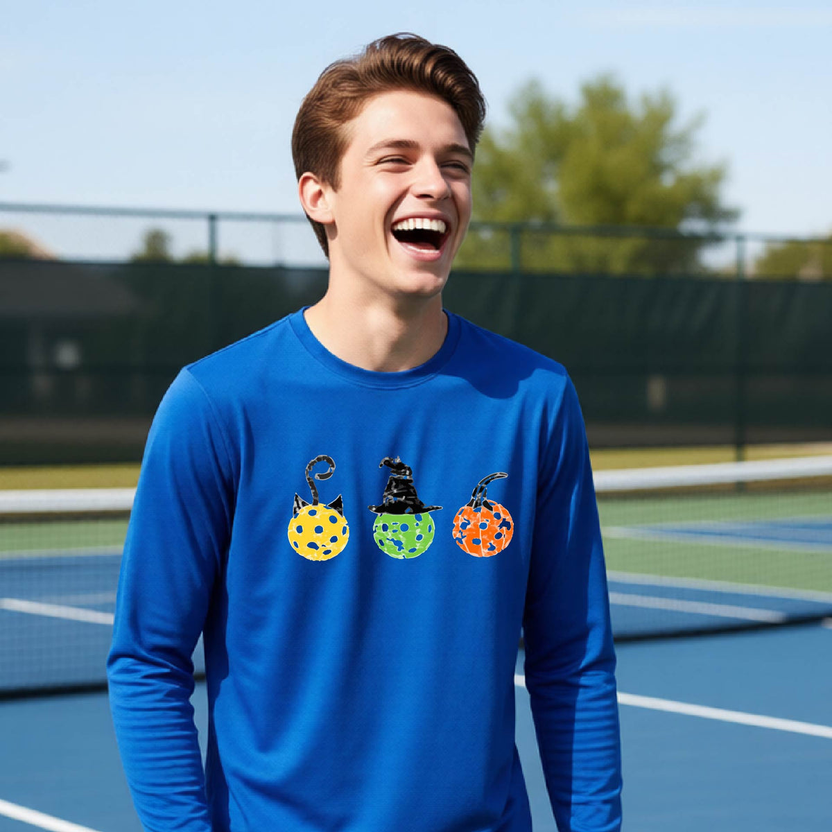 Youth Halloween Pickleball Apparel Kids Pickleball Shirt Halloween Sports Shirt Long Sleeve