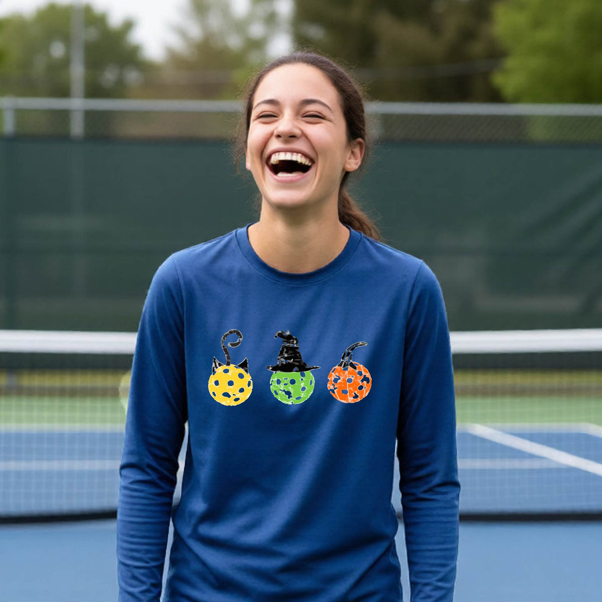 Youth Halloween Pickleball Apparel Kids Pickleball Shirt Halloween Sports Shirt Long Sleeve