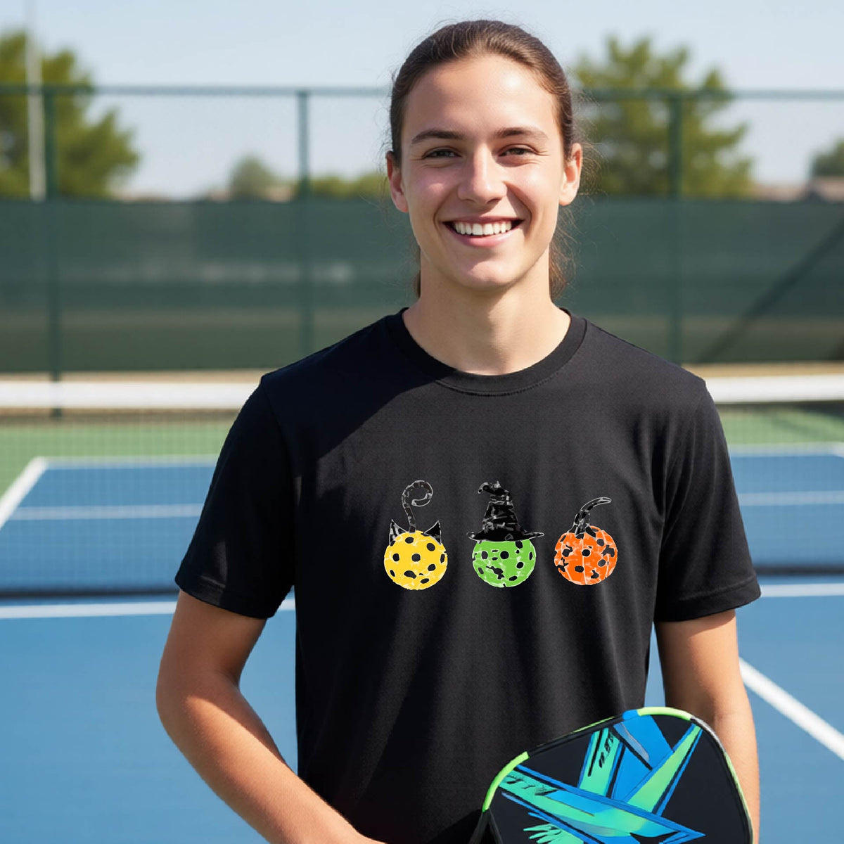Youth Halloween Pickleball Shirt Kids Halloween Pickleball T-Shirt Funny Pickleball Apparel Long or Short Sleeve