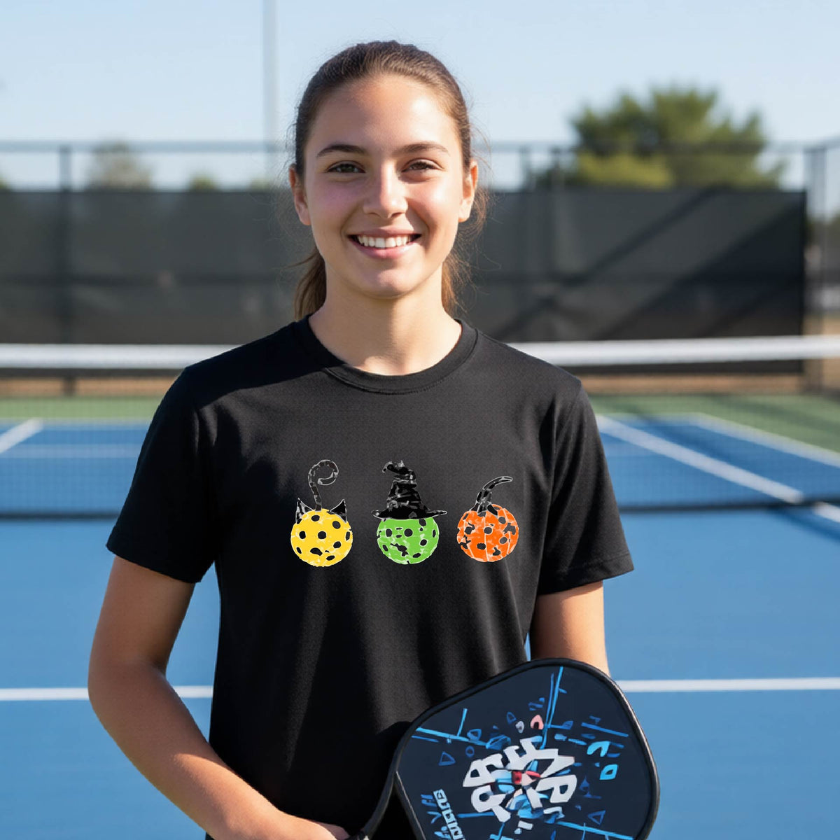Youth Halloween Pickleball Shirt Kids Halloween Pickleball T-Shirt Funny Pickleball Apparel Long or Short Sleeve