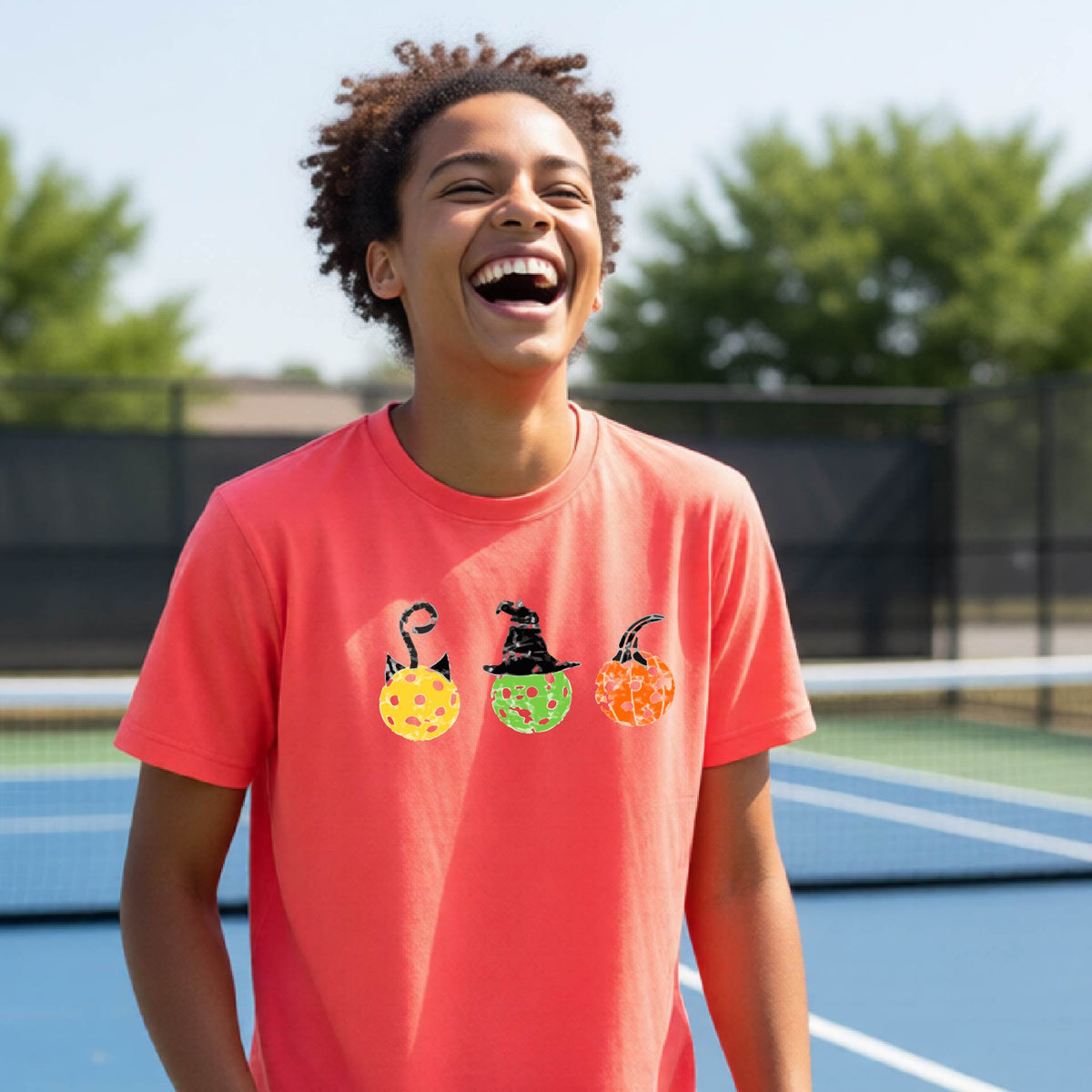 Youth Halloween Pickleball Shirt Kids Halloween Pickleball T-Shirt Funny Pickleball Apparel Long or Short Sleeve