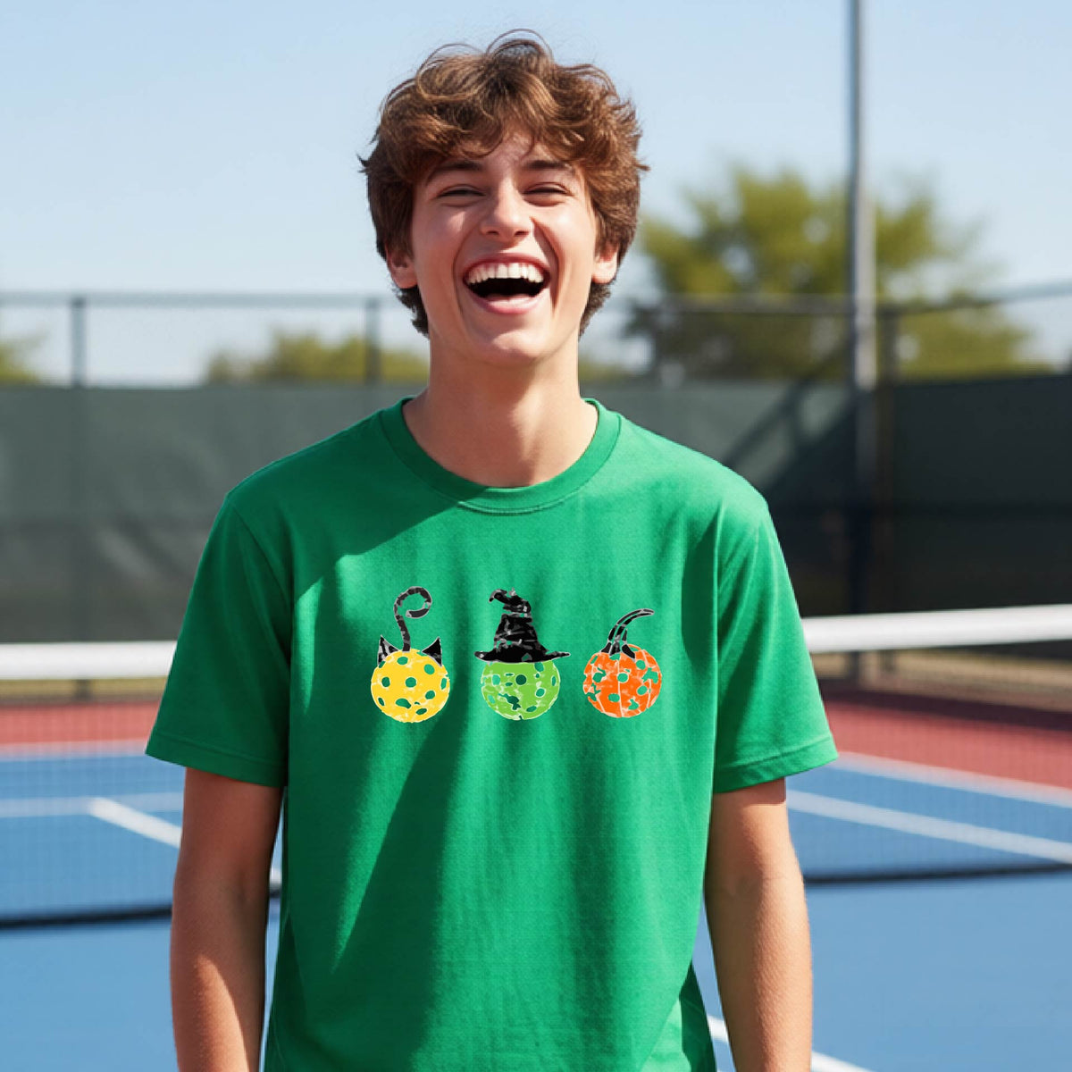 Youth Halloween Pickleball Shirt Kids Halloween Pickleball T-Shirt Funny Pickleball Apparel Long or Short Sleeve