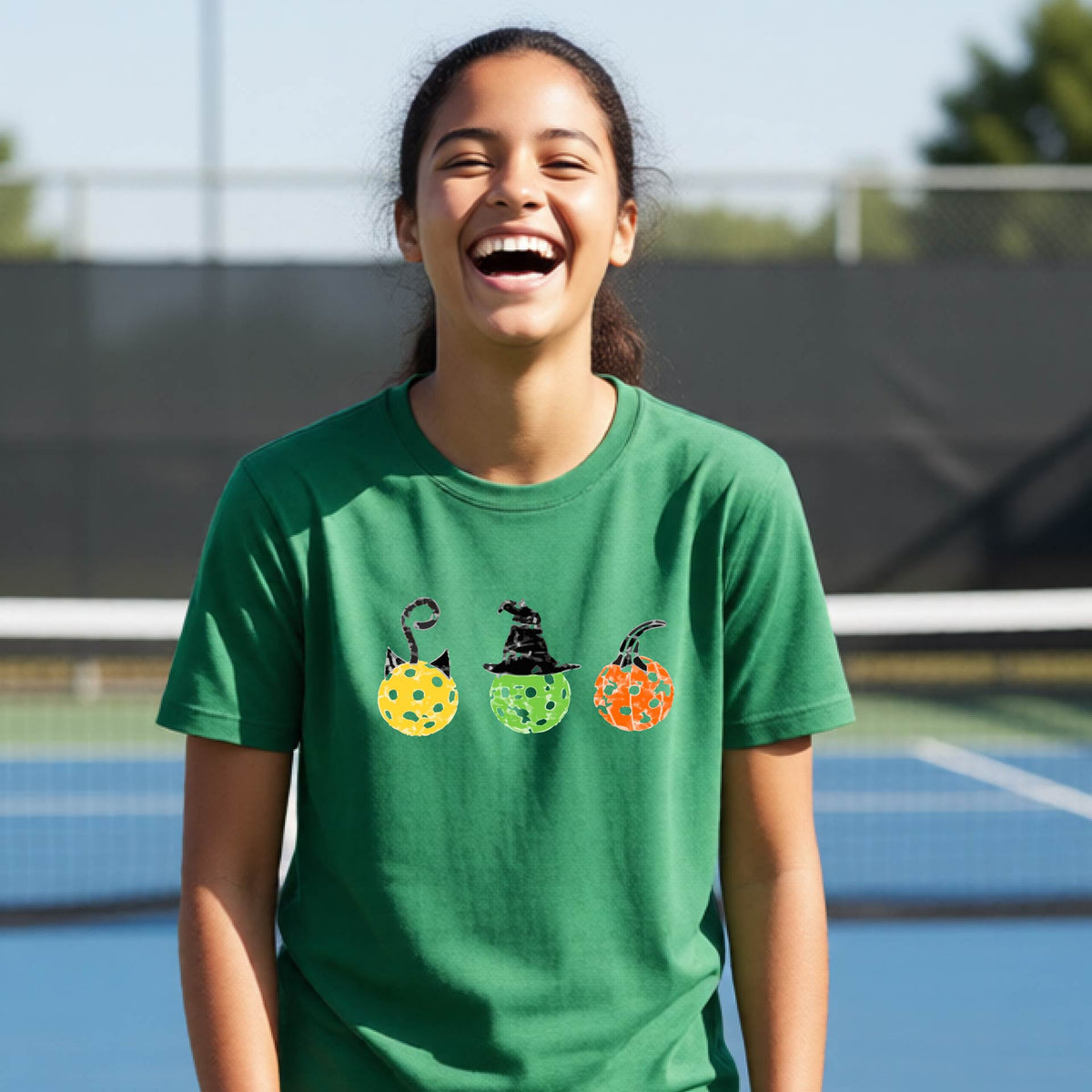 Youth Halloween Pickleball Shirt Kids Halloween Pickleball T-Shirt Funny Pickleball Apparel Long or Short Sleeve