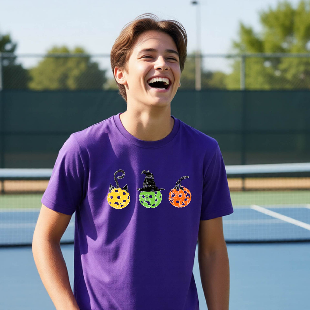 Youth Halloween Pickleball Shirt Kids Halloween Pickleball T-Shirt Funny Pickleball Apparel Long or Short Sleeve