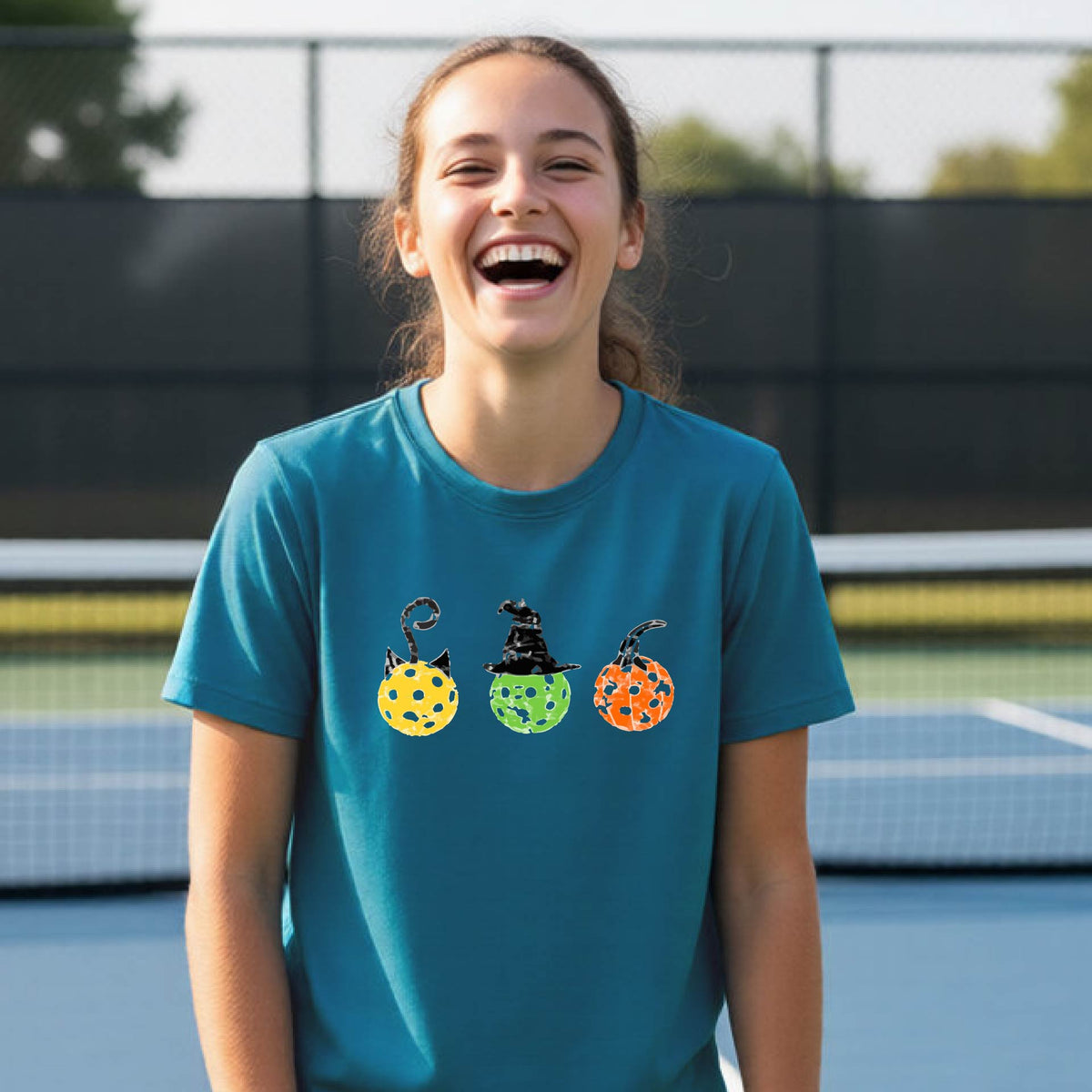 Youth Halloween Pickleball Shirt Kids Halloween Pickleball T-Shirt Funny Pickleball Apparel Long or Short Sleeve