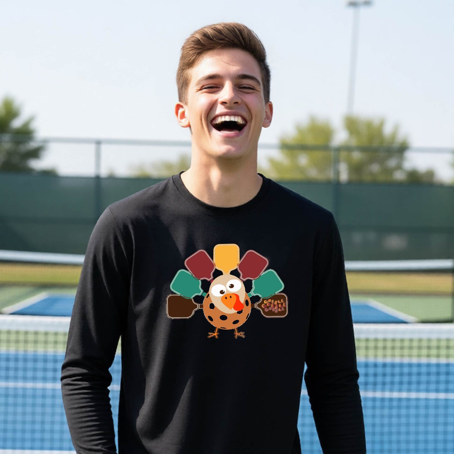 Kids Thanksgiving Pickleball T-Shirt Youth Pickleball Apparel Halloween Gift for Pickleball Long-Sleeve