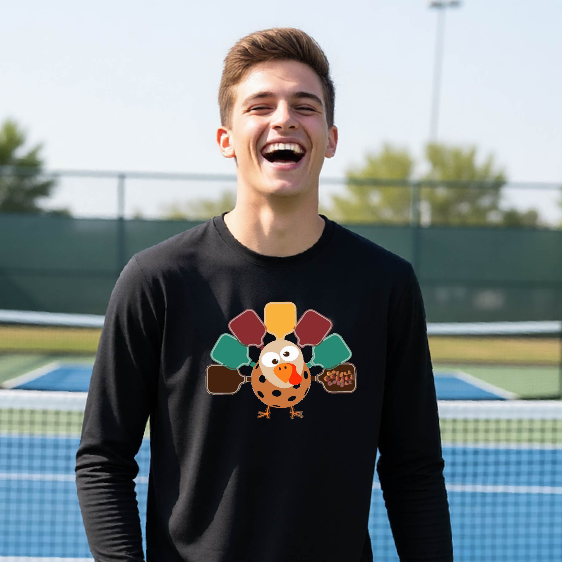 Kids Thanksgiving Pickleball T-Shirt Youth Pickleball Apparel Halloween Gift for Pickleball Long-Sleeve