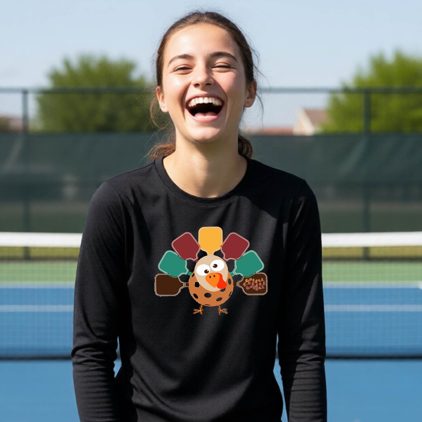 Kids Thanksgiving Pickleball T-Shirt Youth Pickleball Apparel Halloween Gift for Pickleball Long-Sleeve