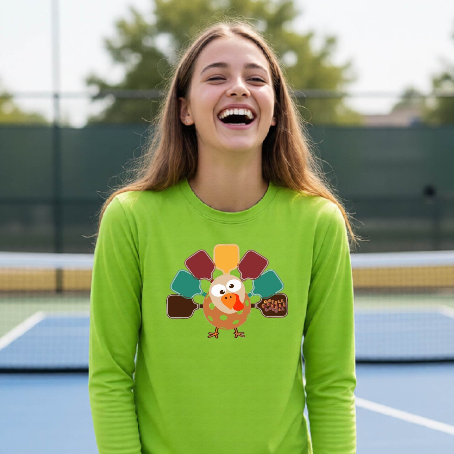 Kids Thanksgiving Pickleball T-Shirt Youth Pickleball Apparel Halloween Gift for Pickleball Long-Sleeve