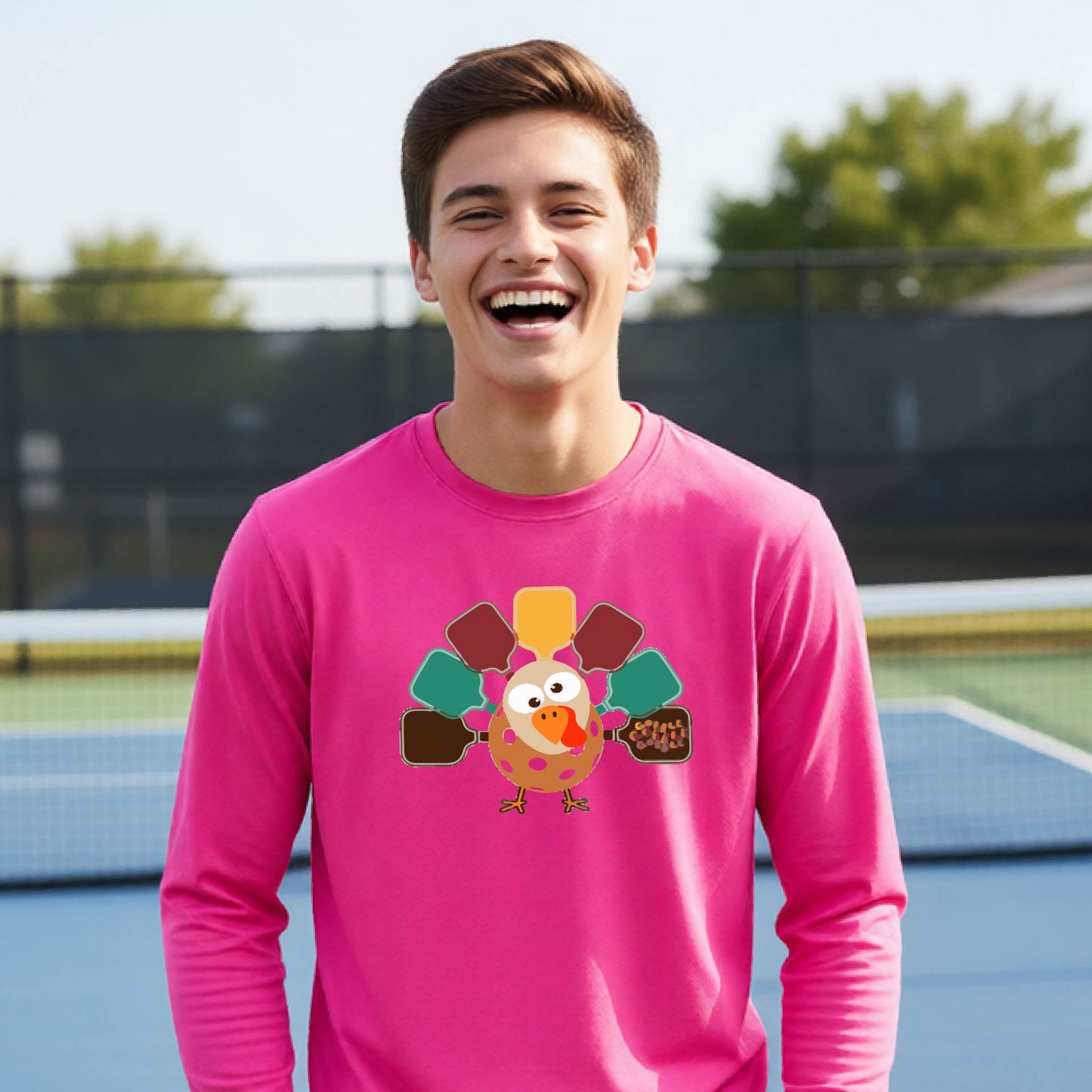 Kids Thanksgiving Pickleball T-Shirt Youth Pickleball Apparel Halloween Gift for Pickleball Long-Sleeve