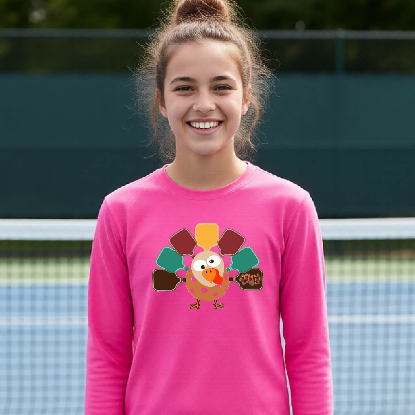 Kids Thanksgiving Pickleball T-Shirt Youth Pickleball Apparel Halloween Gift for Pickleball Long-Sleeve