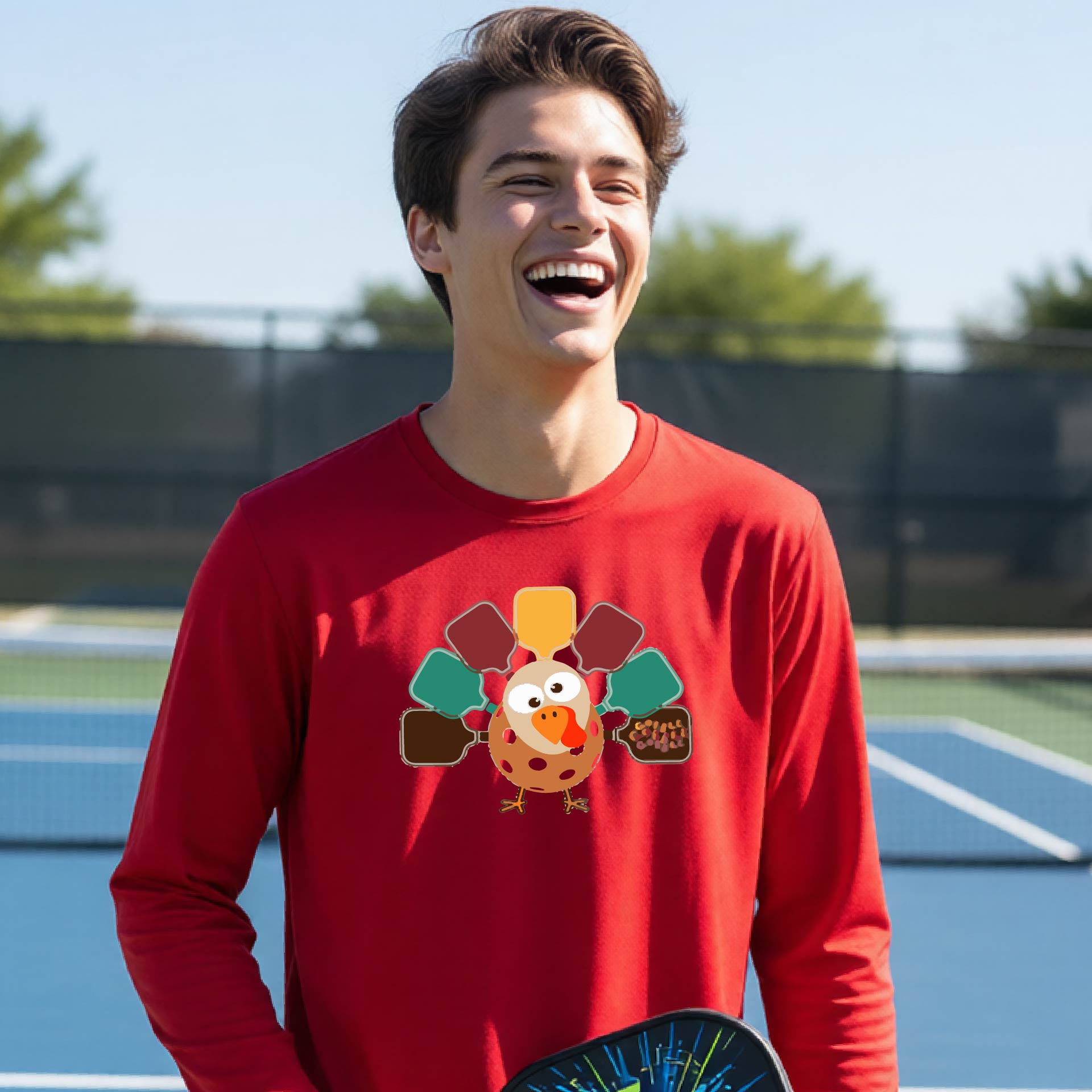 Kids Thanksgiving Pickleball T-Shirt Youth Pickleball Apparel Halloween Gift for Pickleball Long-Sleeve