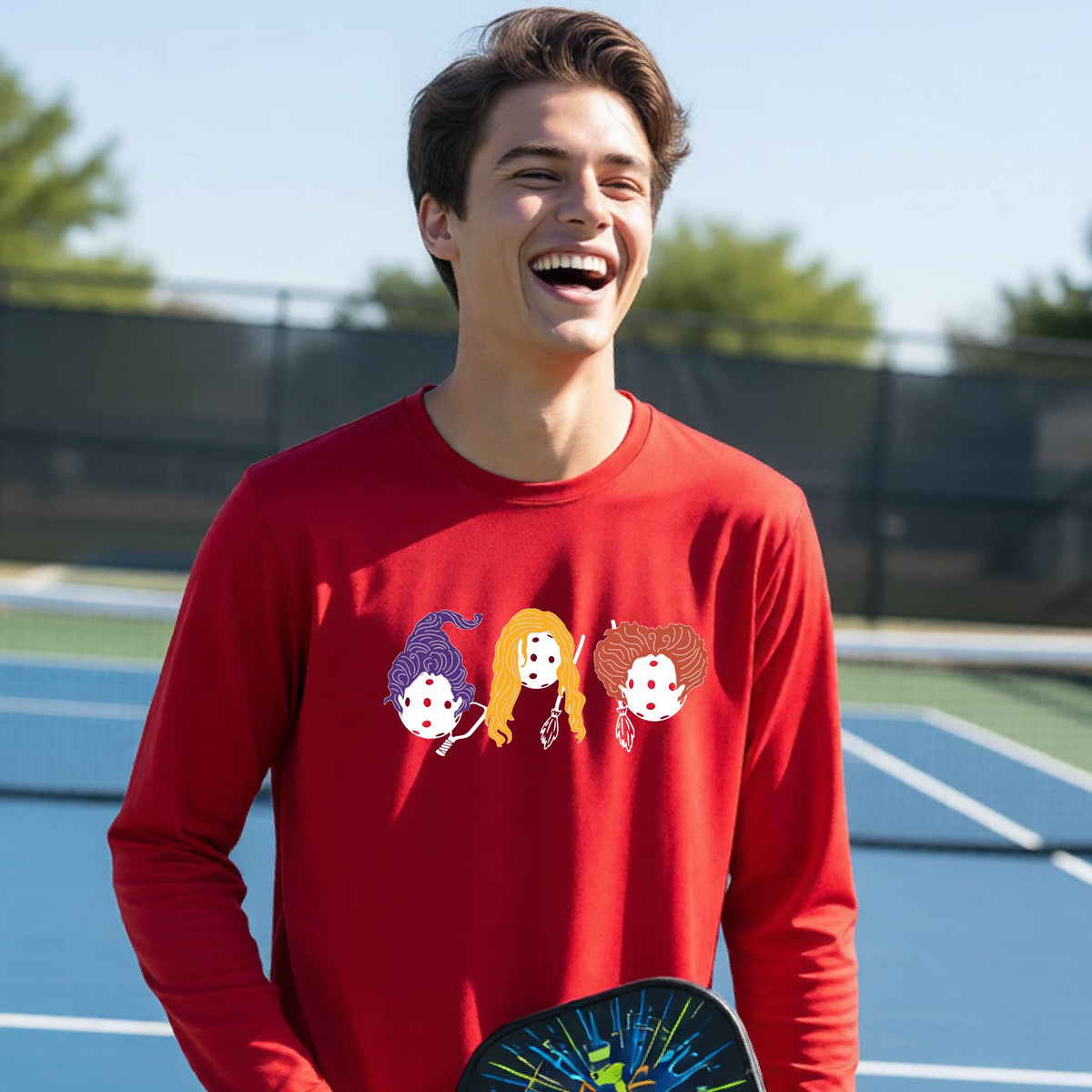 Youth Halloween Pickleball Shirt Kids Halloween Pickleball T-Shirt Funny Pickleball Apparel Long Sleeve