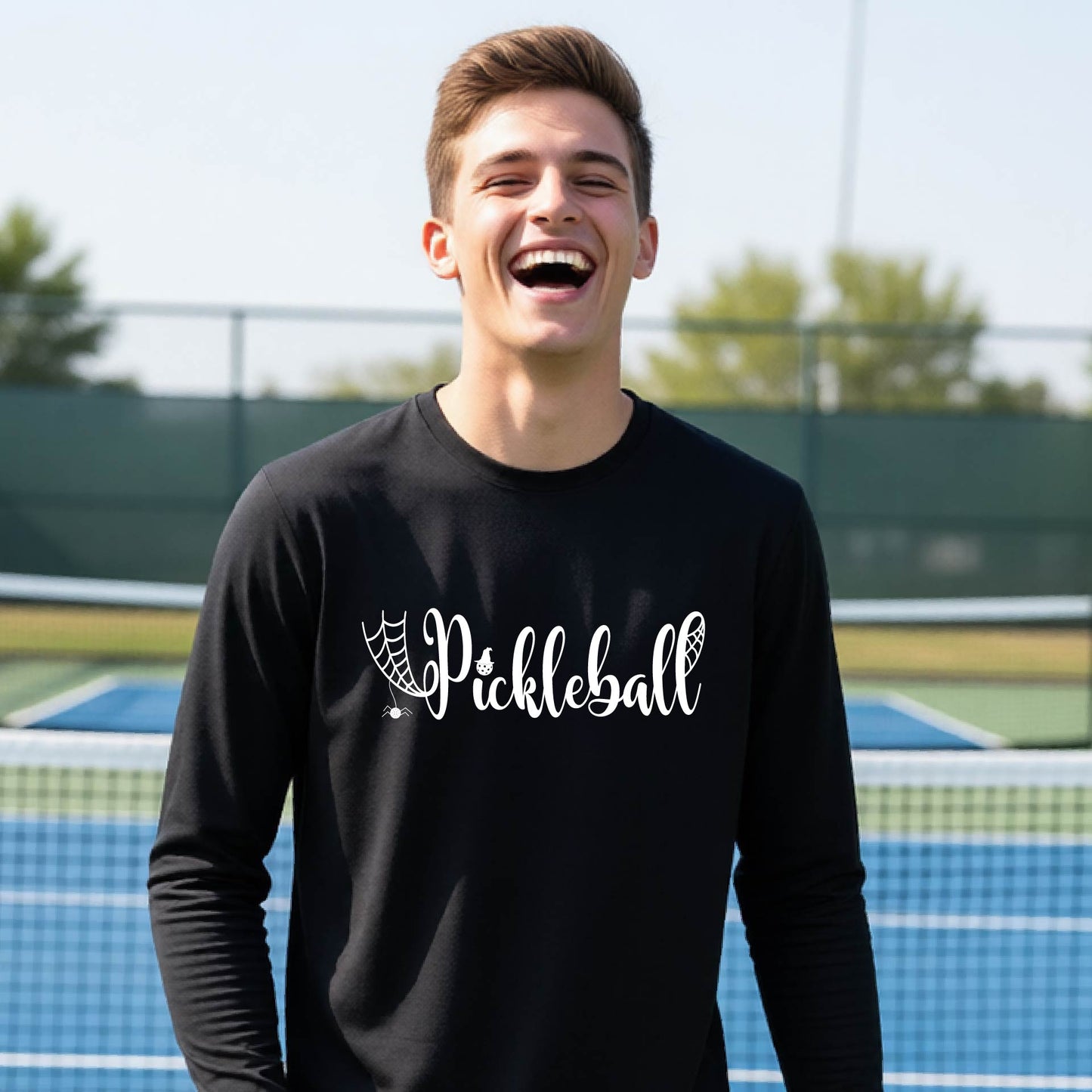 Youth Halloween Pickleball Shirt Funny Spooky Season T-Shirt Kids Pickleball Halloween Apparel Long-Sleeve