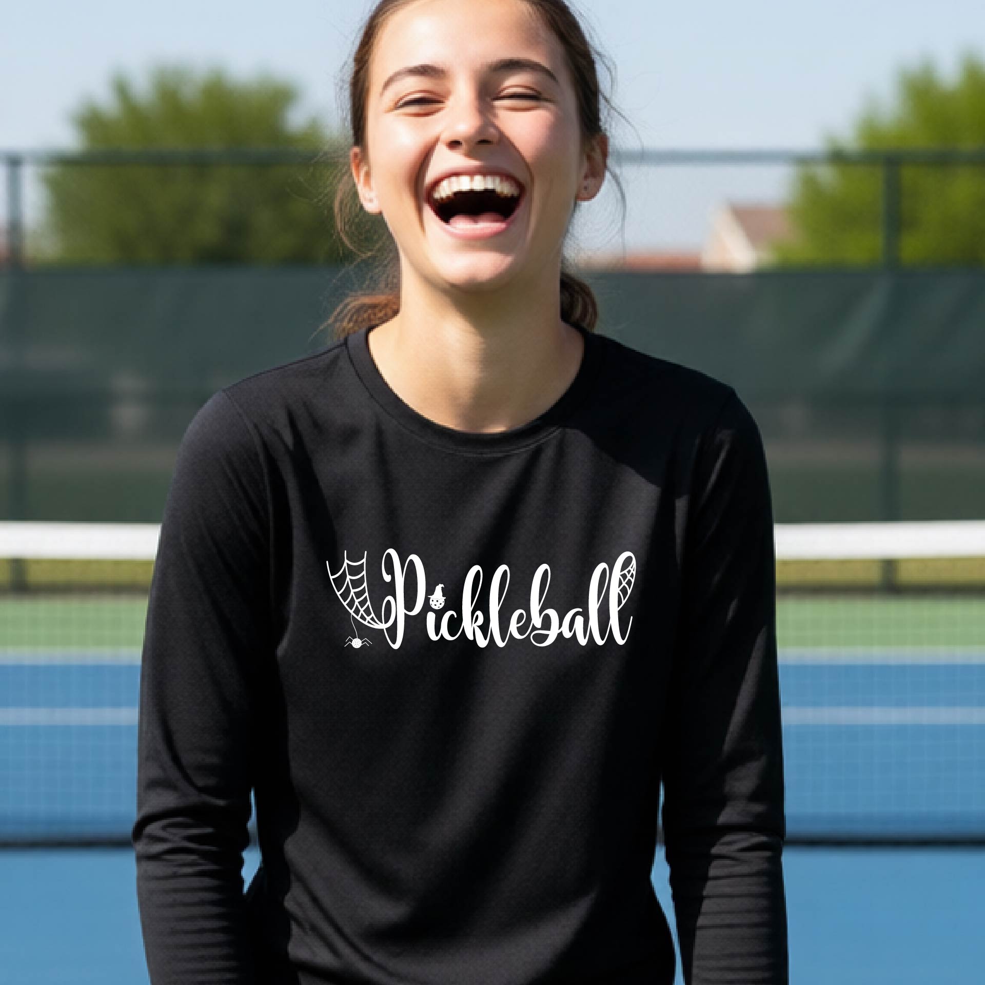 Youth Halloween Pickleball Shirt Funny Spooky Season T-Shirt Kids Pickleball Halloween Apparel Long-Sleeve