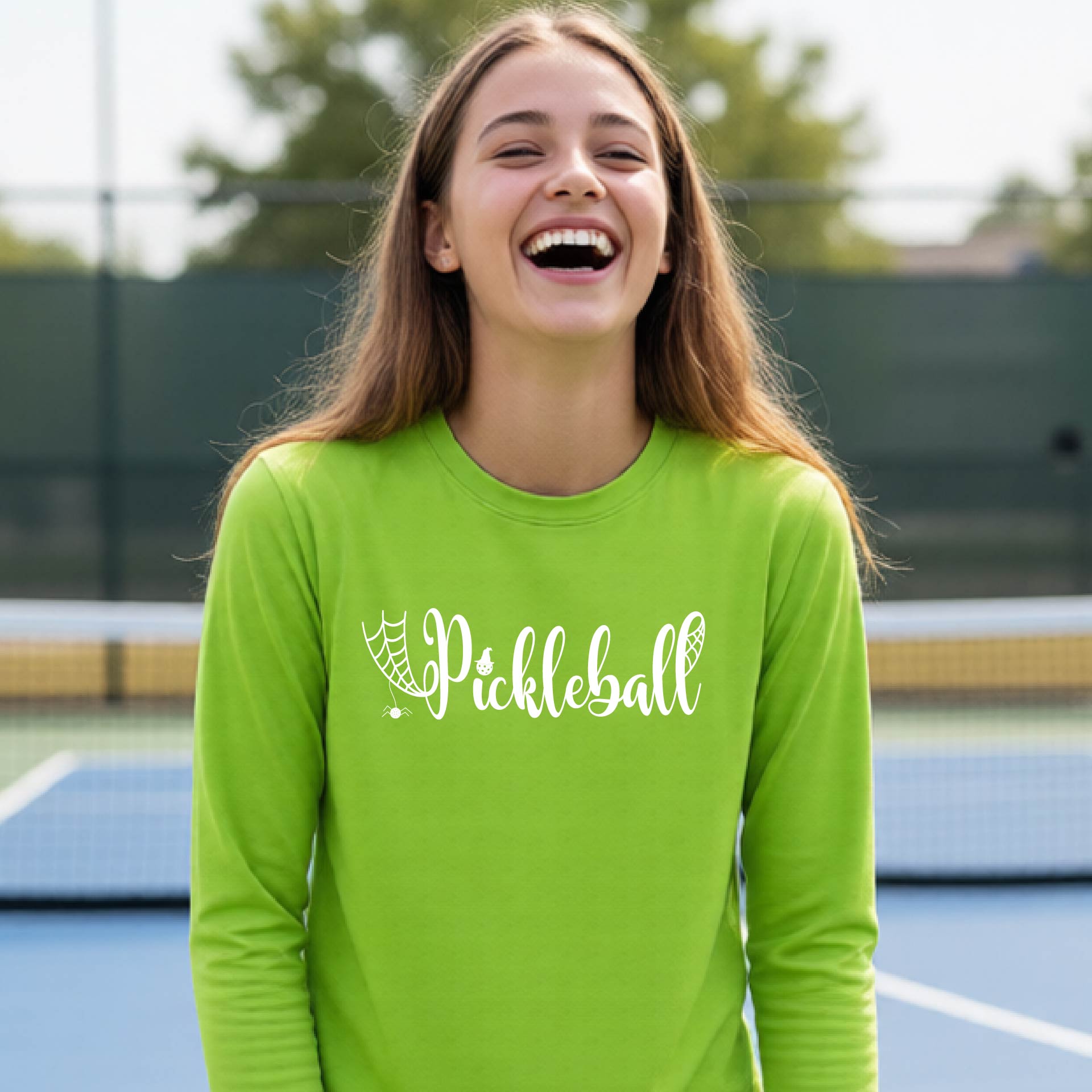 Youth Halloween Pickleball Shirt Funny Spooky Season T-Shirt Kids Pickleball Halloween Apparel Long-Sleeve