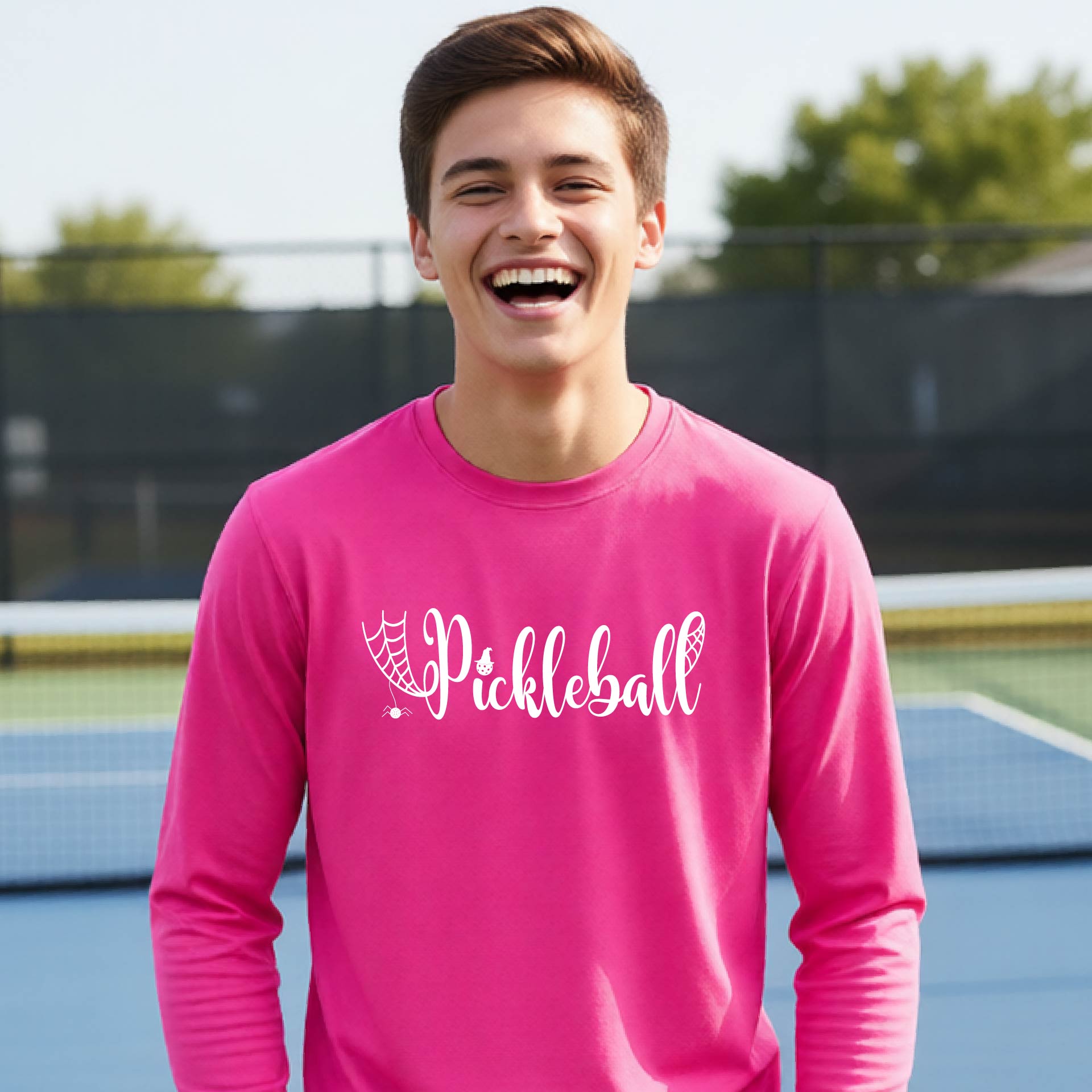 Youth Halloween Pickleball Shirt Funny Spooky Season T-Shirt Kids Pickleball Halloween Apparel Long-Sleeve