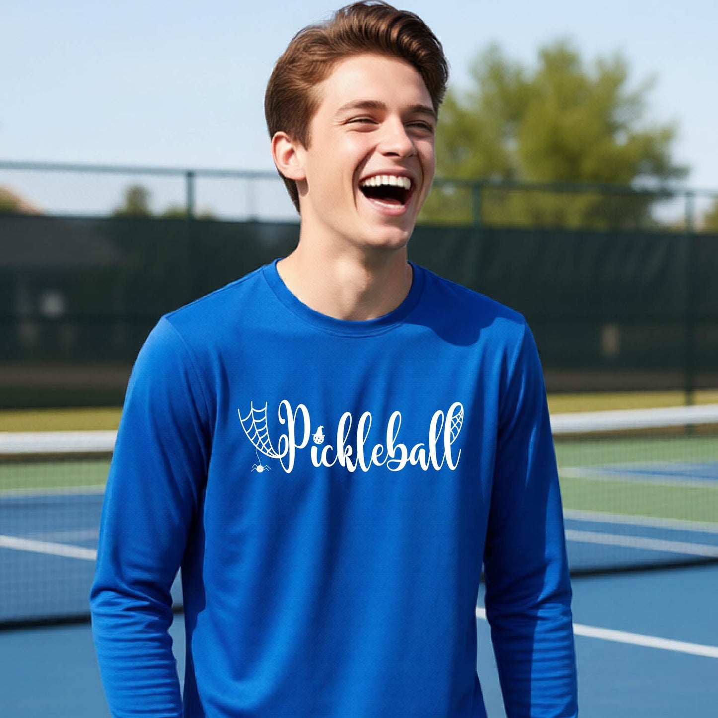 Youth Halloween Pickleball Shirt Funny Spooky Season T-Shirt Kids Pickleball Halloween Apparel Long-Sleeve