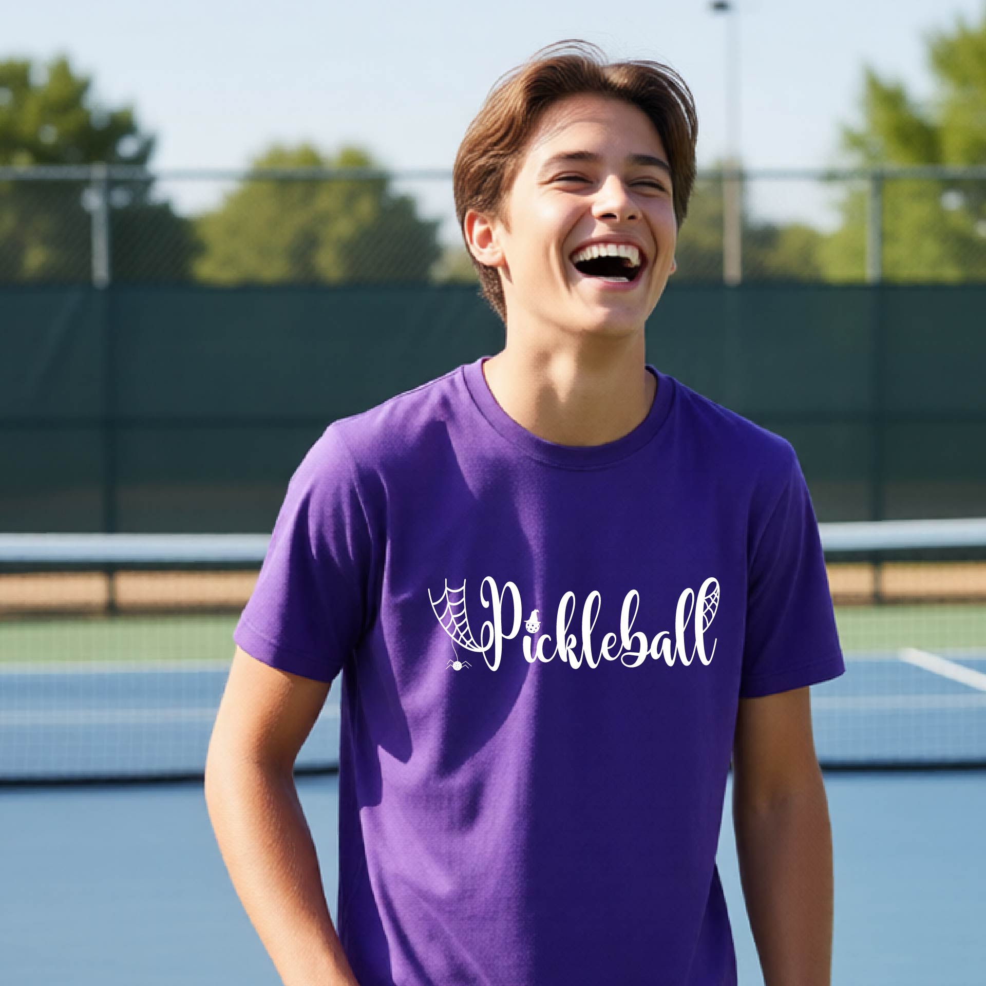 Youth Halloween Pickleball Shirt Funny Spooky Season T-Shirt Kids Pickleball Halloween Apparel Short-Sleeve
