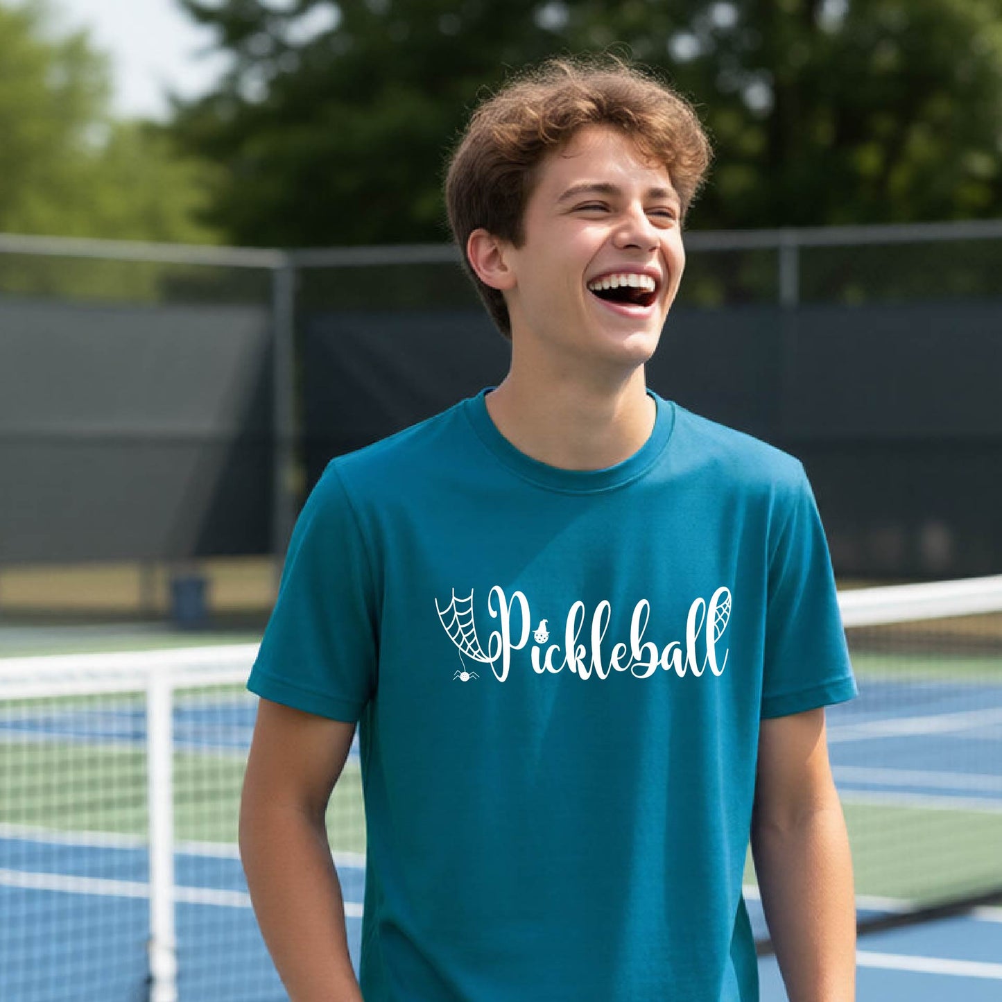 Youth Halloween Pickleball Shirt Funny Spooky Season T-Shirt Kids Pickleball Halloween Apparel Short-Sleeve