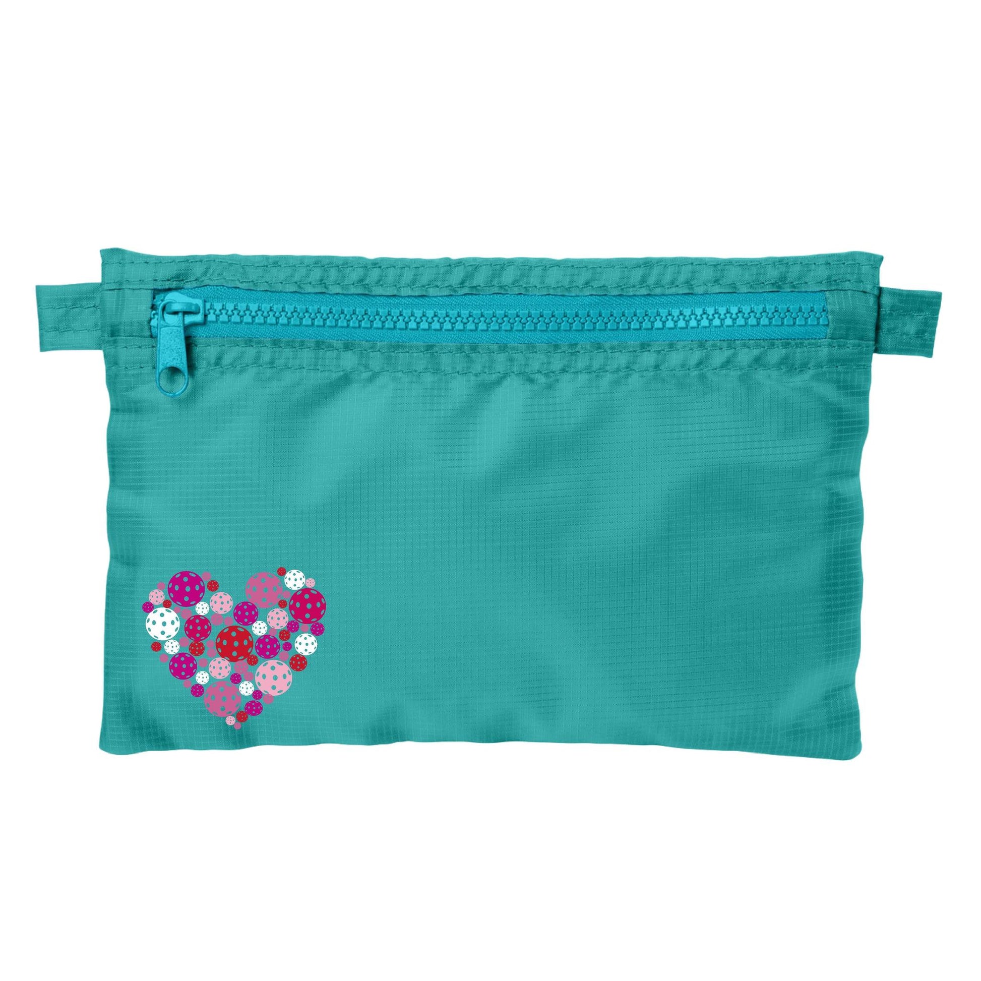 Pickleball Heart | Pickleball Cosmetic Stash Pouch Bag | Small Size Court Stash Bag