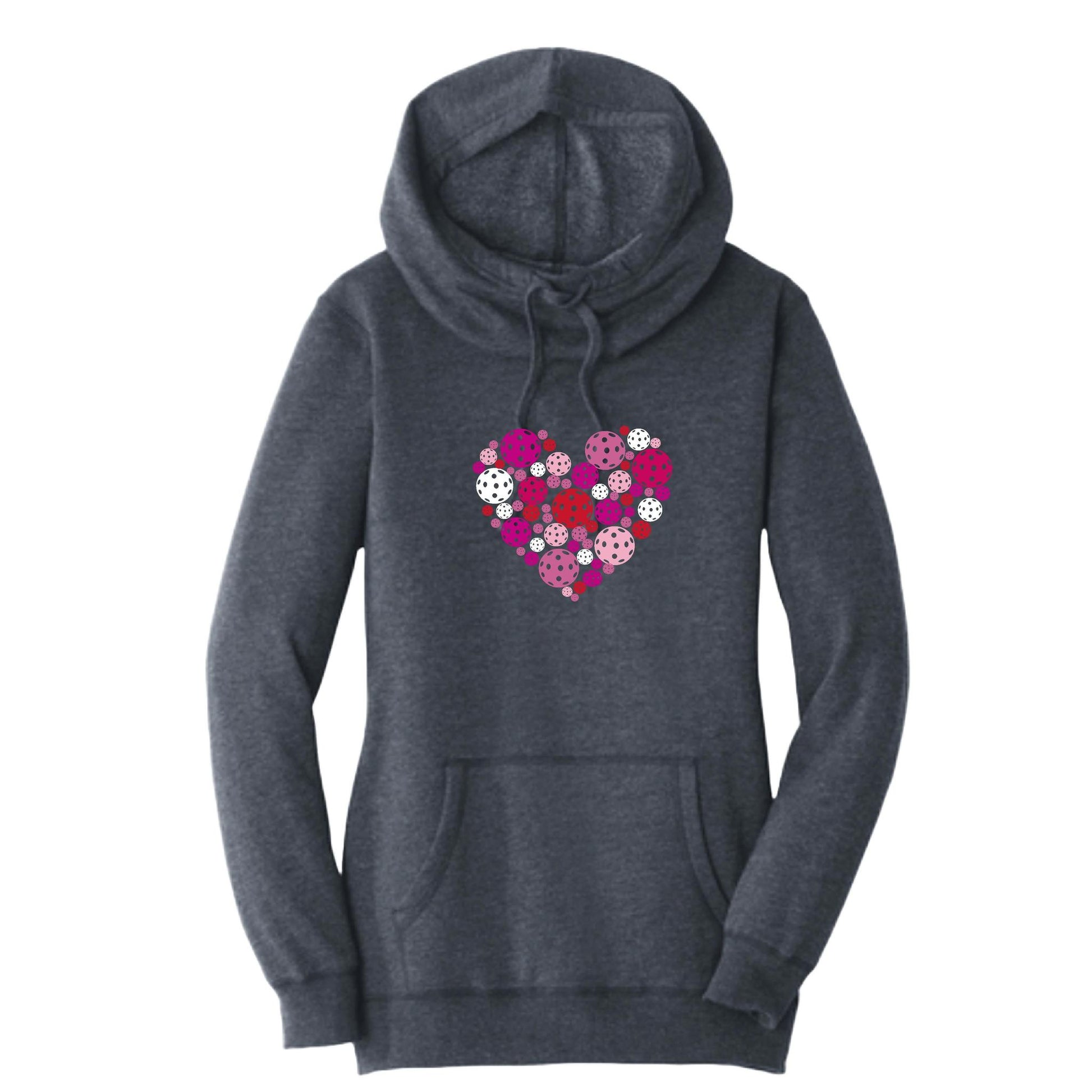 Pickleball Heart | Women’s Cowl-Neck Hoodie Pickleball Sweatshirt | 55% Cotton 45% Poly Fleece