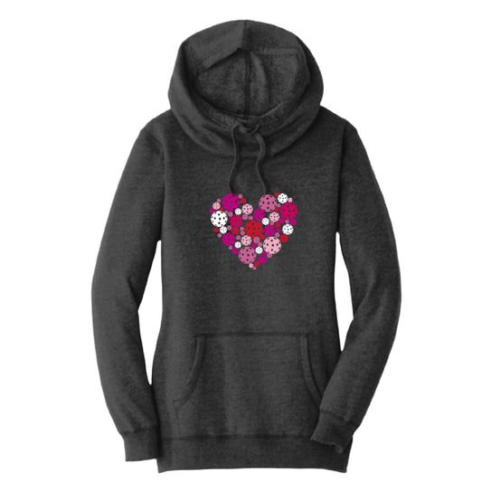 Pickleball Heart | Women’s Cowl-Neck Hoodie Pickleball Sweatshirt | 55% Cotton 45% Poly Fleece