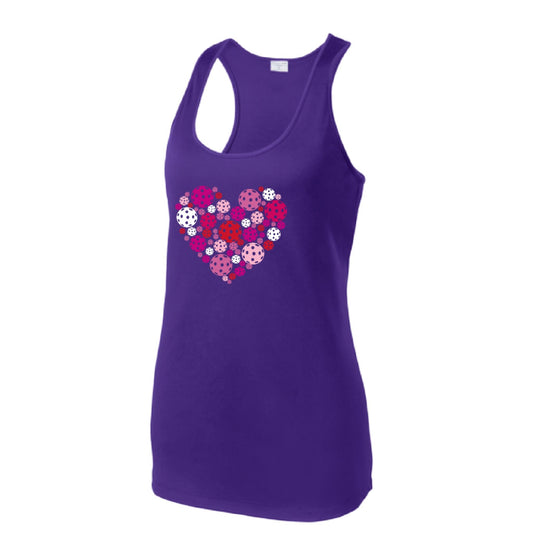 Pickleball Heart | Women's Racerback Pickleball Performance Tank | 100% Polyester