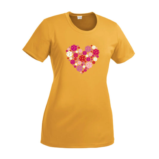Pickleball Heart | Women’s Short Sleeve Crewneck Pickleball Performance T-Shirts | 100% Polyester