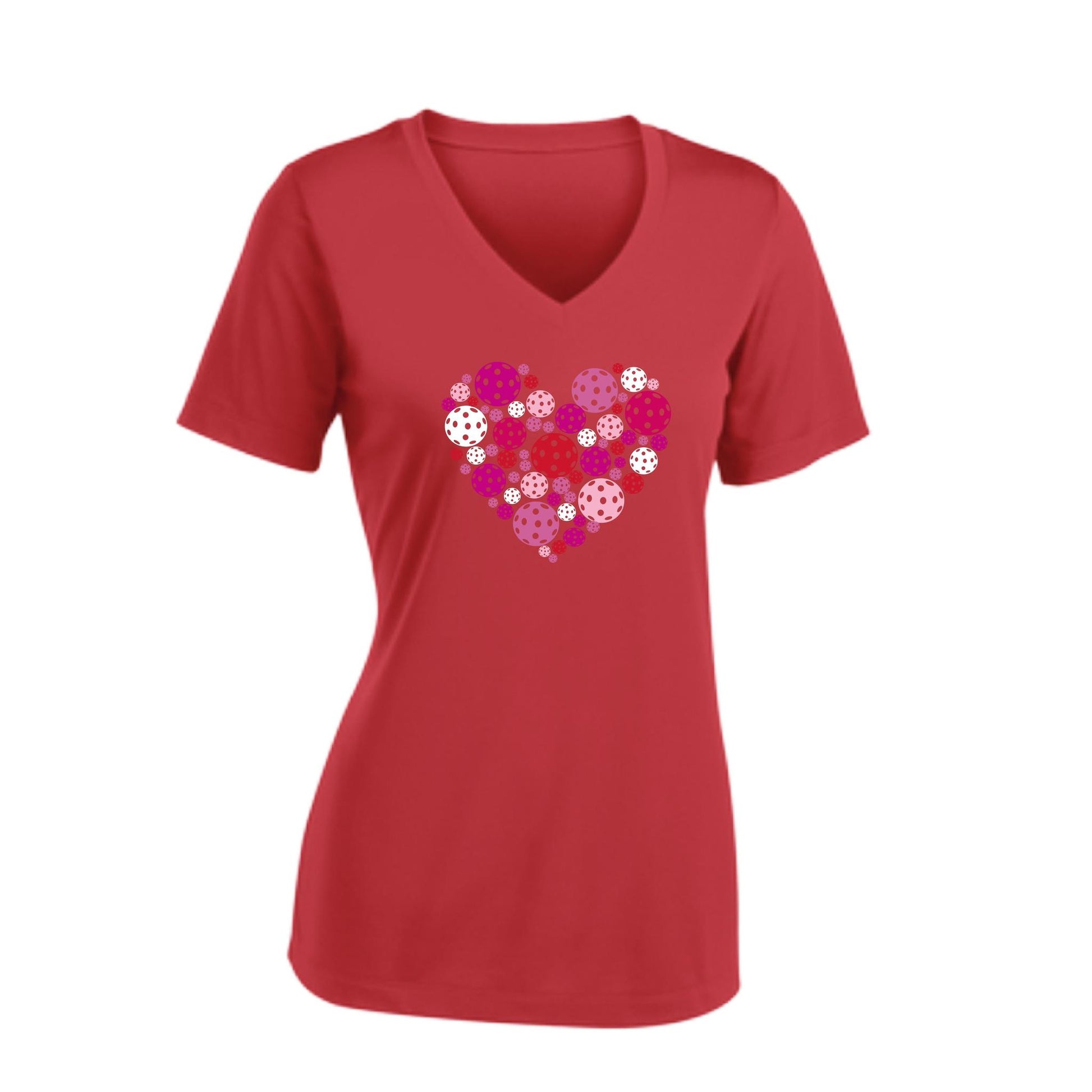 Pickleball Heart | Women's Short Sleeve V-Neck Pickleball Performance T-Shirts | 100% Polyester