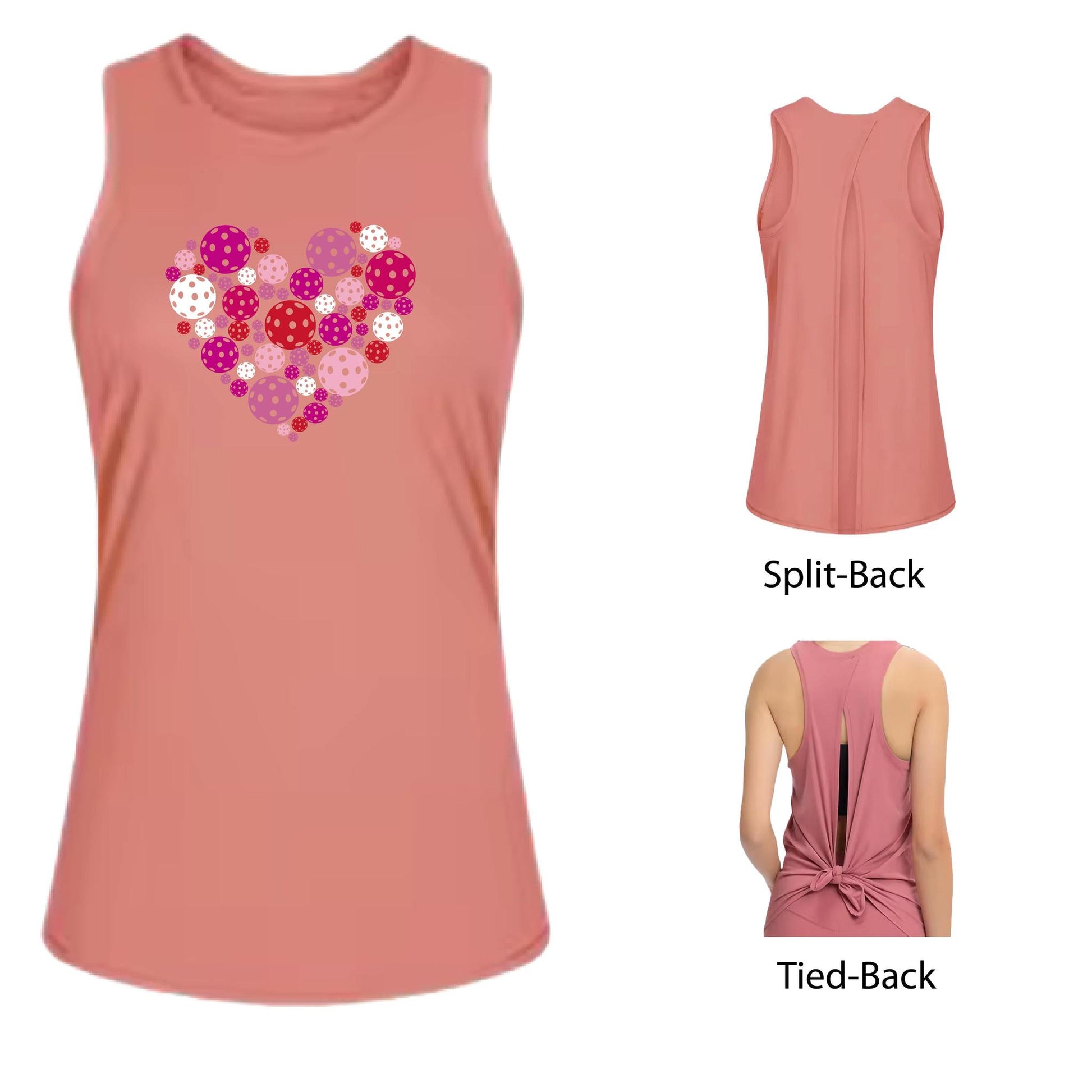Pickleball Heart | Women's Split Back or Tied Back Pickleball Performance Tank | 80/20 Nylon Spandex Mix