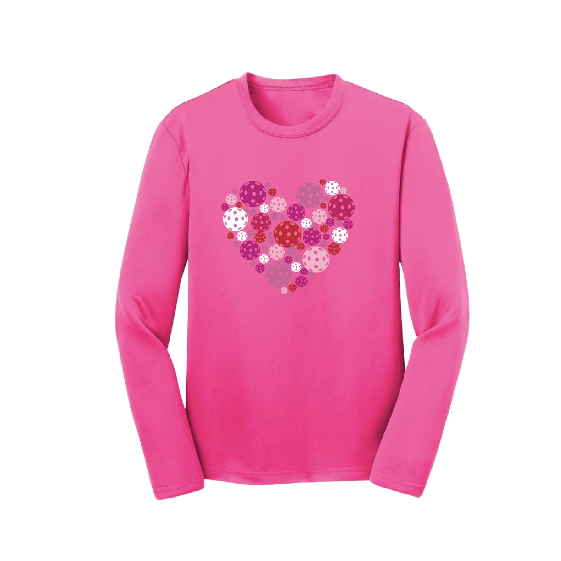 Pickleball Heart | Youth Long Sleeve Pickleball Performance T-Shirts | 100% Polyester