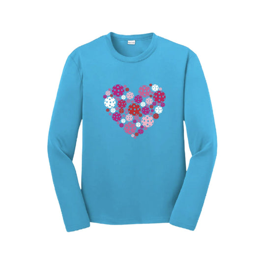 Pickleball Heart | Youth Long Sleeve Pickleball Performance T-Shirts | 100% Polyester
