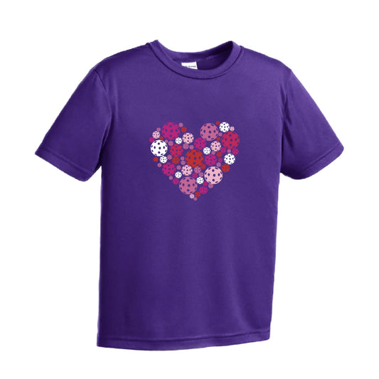 Pickleball Heart | Youth Short Sleeve Pickleball Performance T-Shirts | 100% Polyester