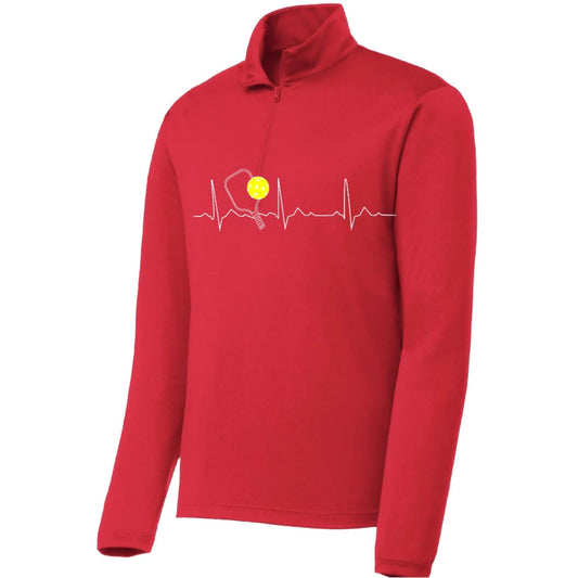 Pickleball Heartbeat EKG | Men's 1/4 Zip Long Sleeve Pullover Athletic Performance Shirt | 100% Polyester