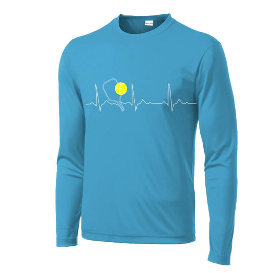 Pickleball Heartbeat EKG | Men's Long Sleeve Athletic Pickleball Performance T-Shirt | 100% Polyester