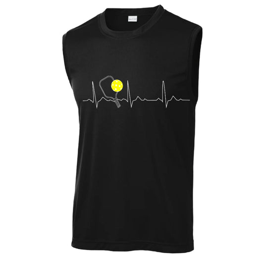 Pickleball Heartbeat EKG | Men's Sleeveless Athletic Pickleball Performance T-Shirt | 100% Polyester