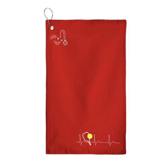 Pickleball Heartbeat EKG | Pickleball Court Towels | Grommeted 100% Cotton Terry Velour