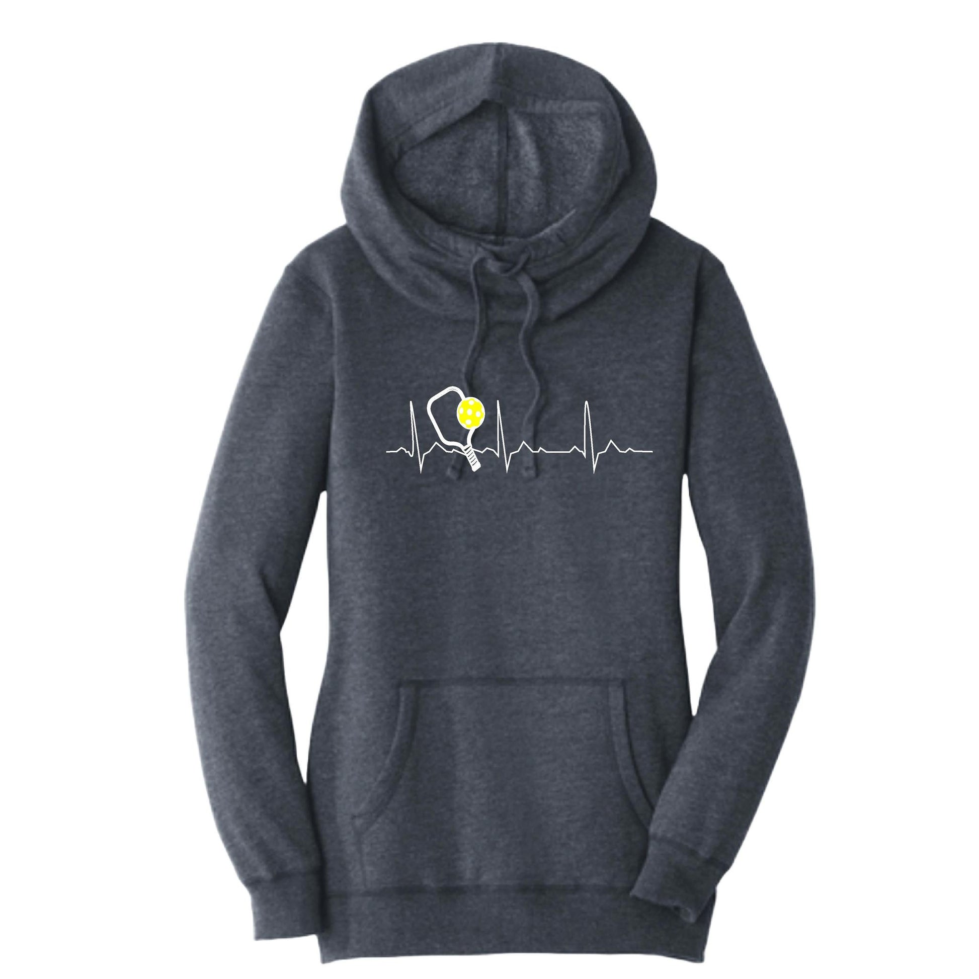 Pickleball Heartbeat EKG | Women’s Cowl-Neck Hoodie Pickleball Sweatshirt | 55% Cotton 45% Poly Fleece