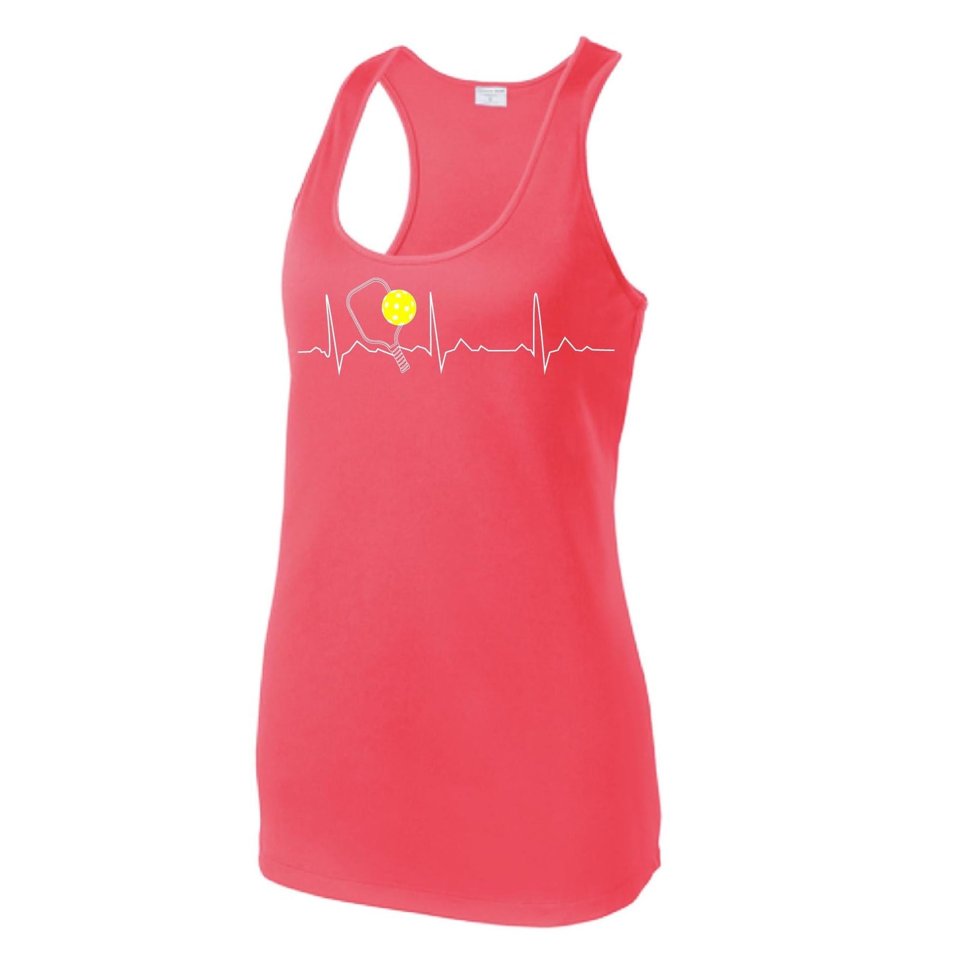 Pickleball Heartbeat EKG | Women's Racerback Pickleball Tank | 100% Polyester