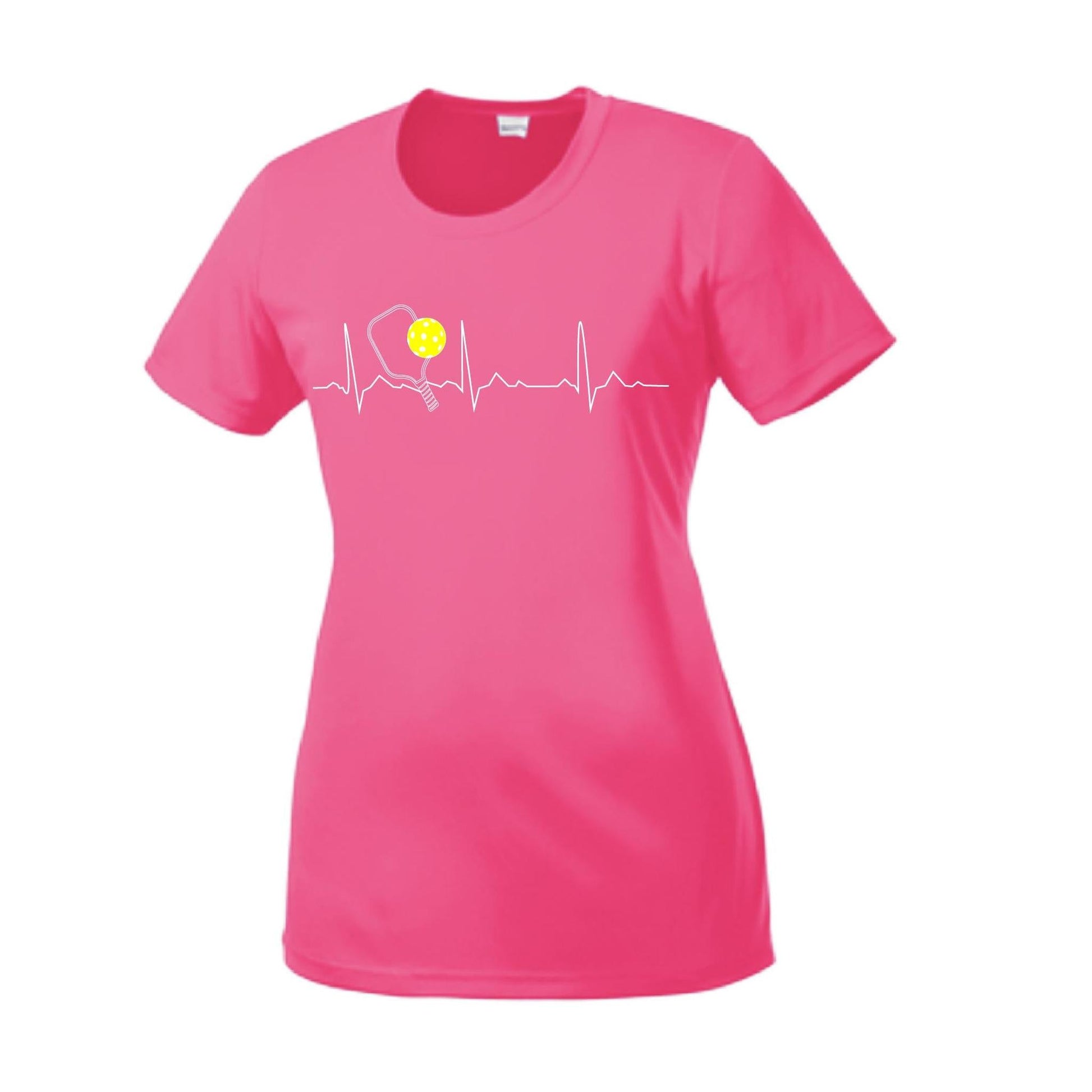 Pickleball Heartbeat EKG | Women’s Short Sleeve Crewneck Pickleball Performance T-Shirts | 100% Polyester