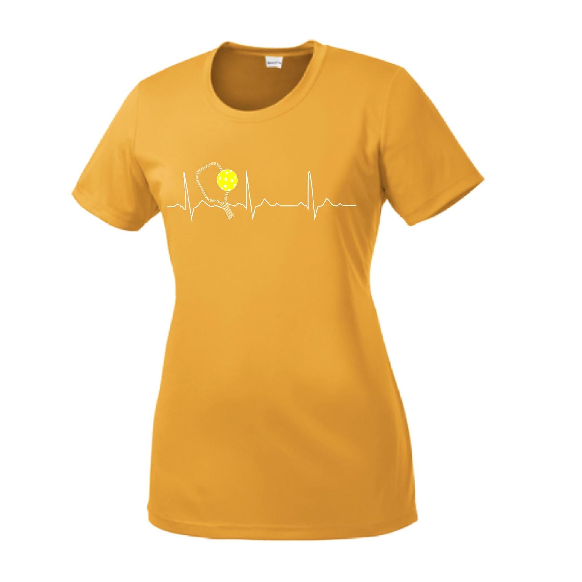 Pickleball Heartbeat EKG | Women’s Short Sleeve Crewneck Pickleball Performance T-Shirts | 100% Polyester