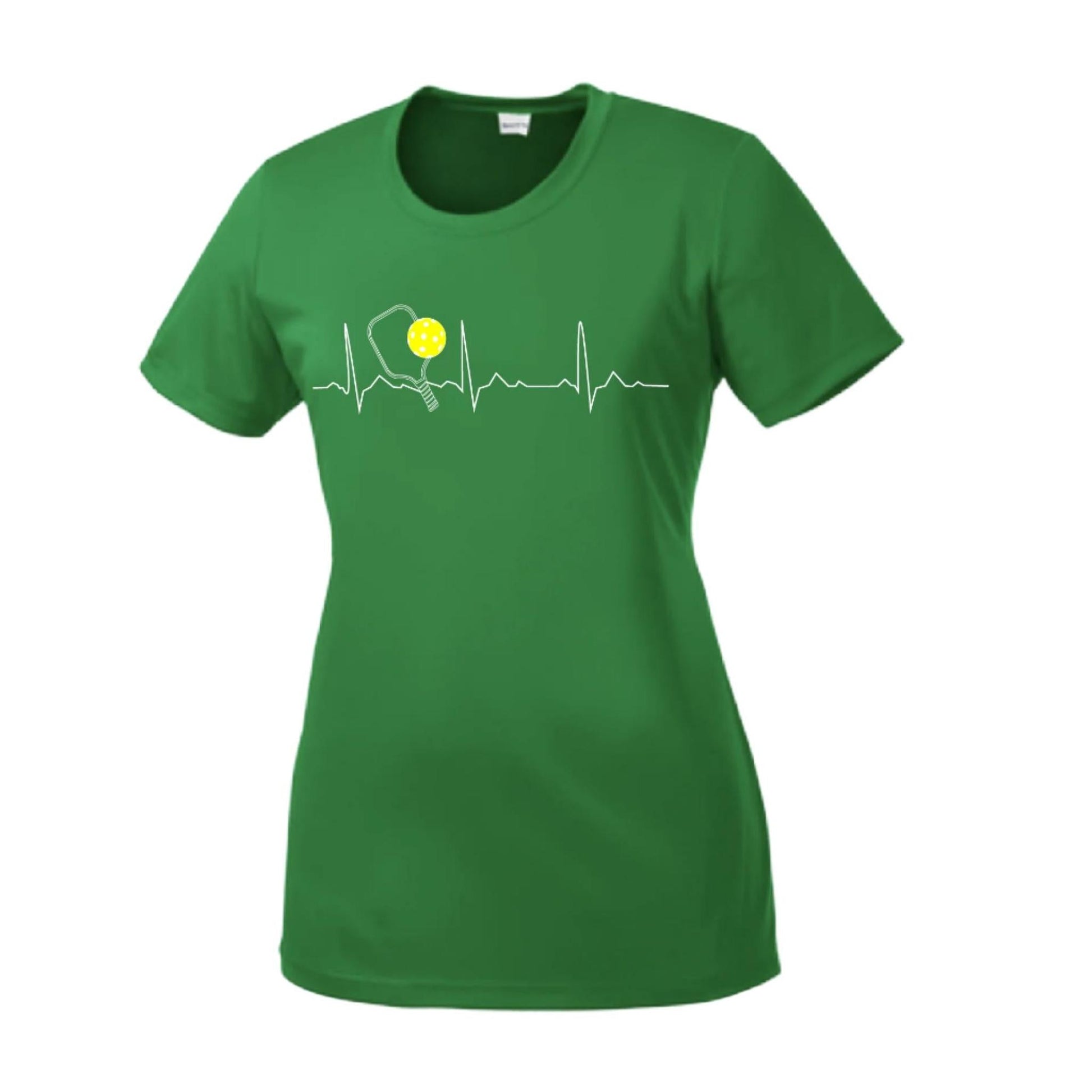 Pickleball Heartbeat EKG | Women’s Short Sleeve Crewneck Pickleball Performance T-Shirts | 100% Polyester