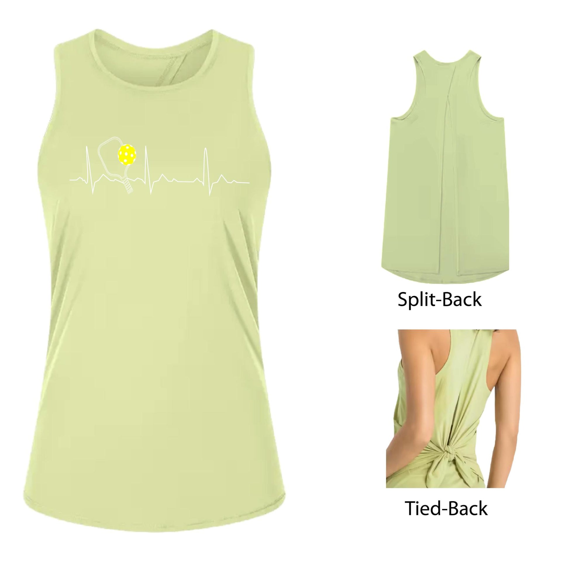 Pickleball Heartbeat EKG | Women's Split Back or Tied Back Pickleball Tank | 80/20 Nylon Spandex Mix