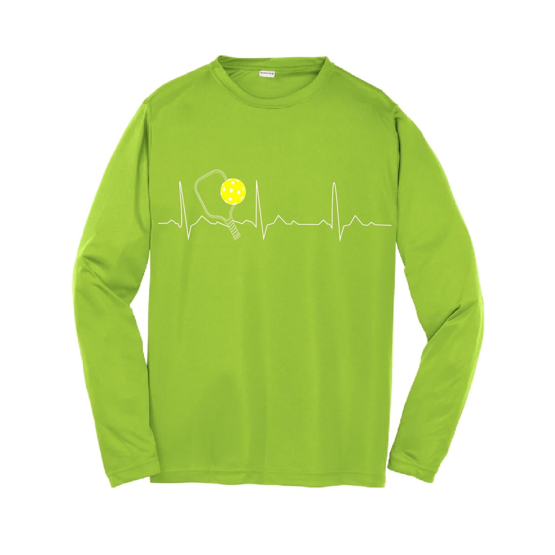 Pickleball Heartbeat EKG | Youth Long Sleeve Pickleball Performance T-Shirts | 100% Polyester