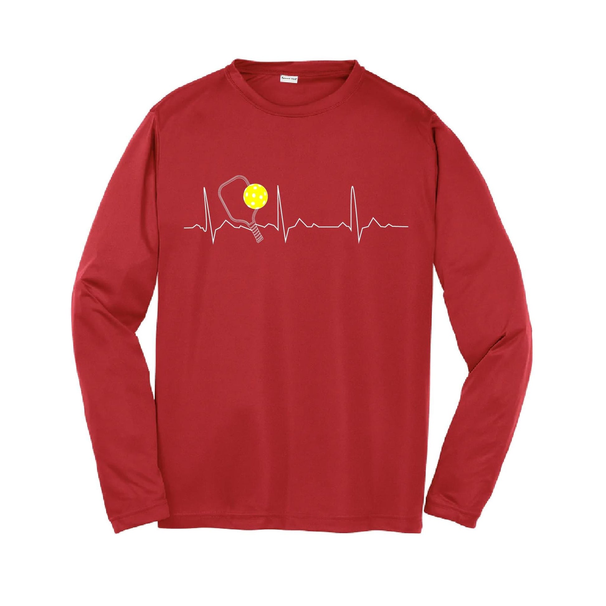 Pickleball Heartbeat EKG | Youth Long Sleeve Pickleball Performance T-Shirts | 100% Polyester