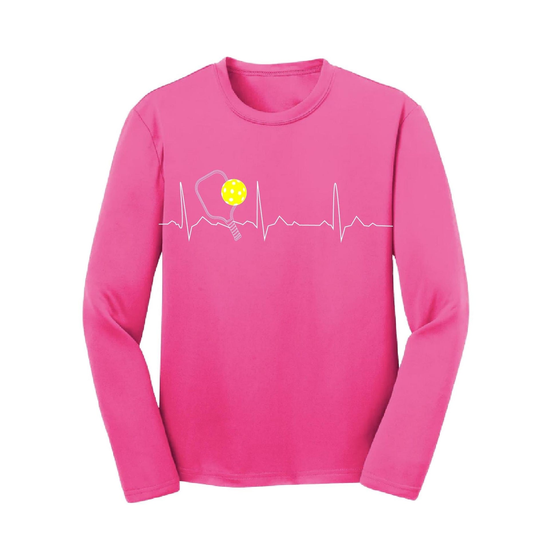 Pickleball Heartbeat EKG | Youth Long Sleeve Pickleball Performance T-Shirts | 100% Polyester