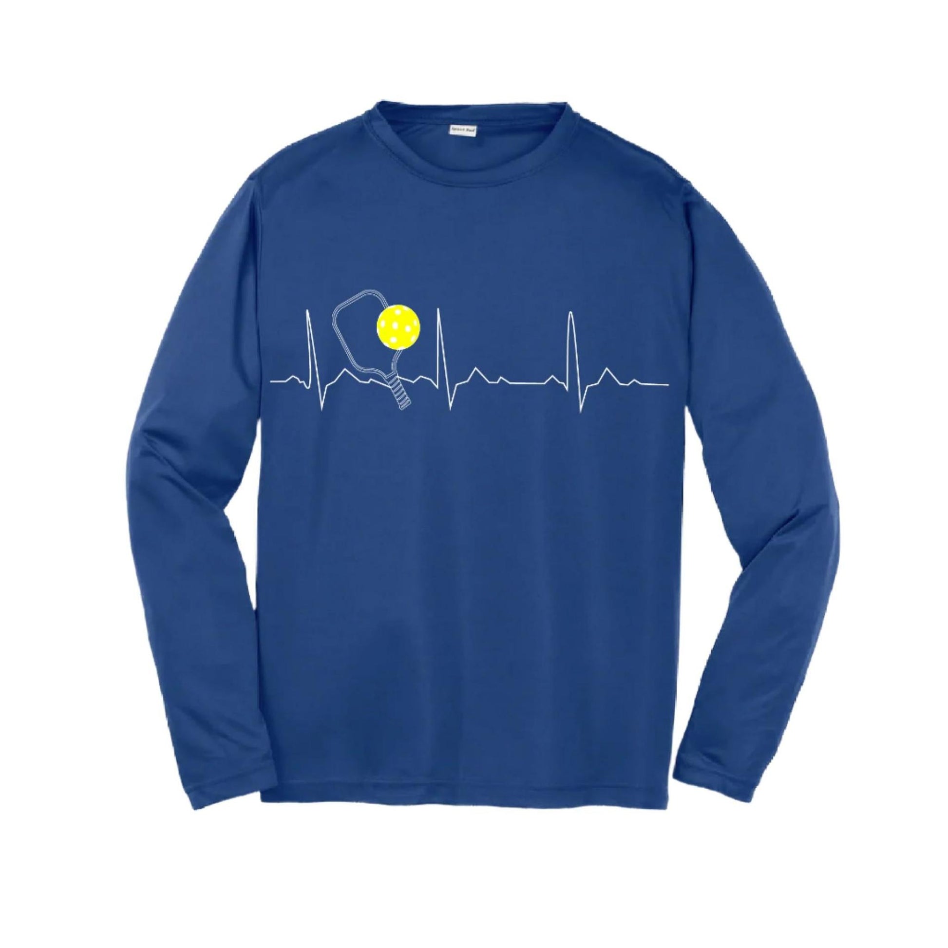 Pickleball Heartbeat EKG | Youth Long Sleeve Pickleball Performance T-Shirts | 100% Polyester