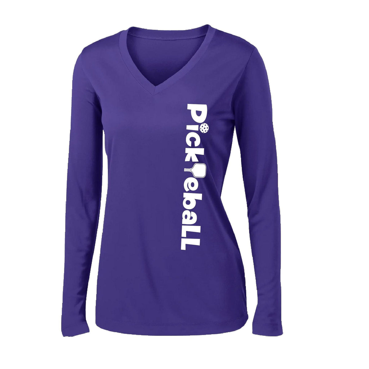 Pickleball Horizontal (Custom) | Women’s Long Sleeve V-Neck Pickleball Performance T-Shirt | 100% Polyester